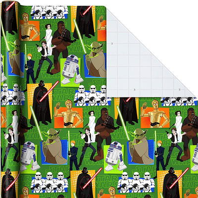 Hallmark Star Wars Wrapping Paper with Cut Lines on Reverse (3-Pack: 60 Sq.  ft. Ttl) with Yoda, Darth Vader, Chewbacca, R2-D2, C-3PO, Stormtroopers,  X-Wing, Millennium Falcon - Yahoo Shopping