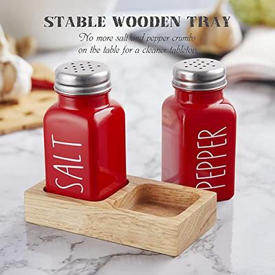 Red Salt and Pepper Shakers Set with Holder - Dopeca Glass Salt