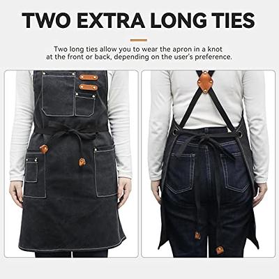 Chef Apron for Men and Women with Large Pockets , Adjustable Canvas Cross  Back Cotton Work Aprons,Size M to XXL, Black