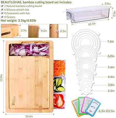 Bamboo Cutting Board Set with Juice Groove & Food Storage Trays