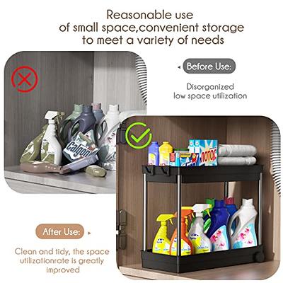 Ulruo 2 Pack Double Pull Out Under Sink Organizers, 2 Tier Multi Purpose  Under Cabinet Organizer with Hooks & Hanging Cups, Under Sink Shelf  Organizer for Kitchen Bathroom, Black - Yahoo Shopping