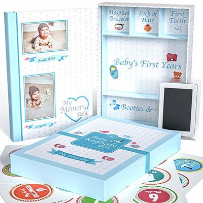 Little Growers Baby Memory Book WITH Keepsake Box, Baby Milestone Stickers  AND Baby Footprint Kit - First