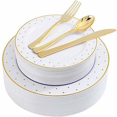 200pc Gold Plastic Plates - 100 Dinner Plates & 100 Salad Plates