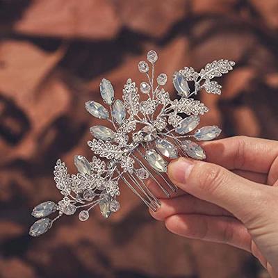 Wedding Hair Comb Silver Rhinestones Opal Crystal Vintage Bridal