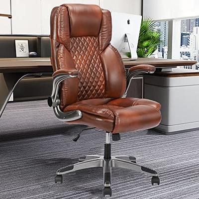 Office Chair Flip-up Arms PU Leather Swivel Rocking Adjustable Seat Height