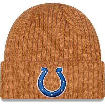 Youth New Era Cream/Royal Indianapolis Colts 2022 Sideline Sport Cuffed Pom  Knit Hat