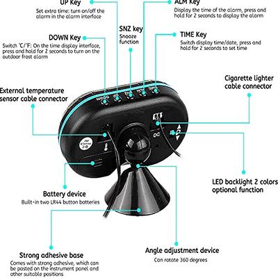 2-in-1 Car Clock Thermometer with Blue Backlight Battery Powered  Multifunctional Car Digital Clock Temperature Gauge for Automobile 