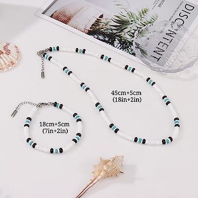 Heishi and eye beads surfer necklace for women