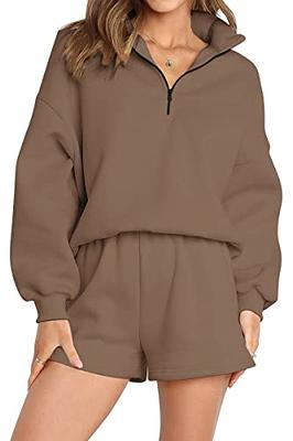  Short Sets Women 2 Piece Outfits,Two Piece Outfits For Women  2023 Fall Going Out Long Sleeve Button Down Shirts And Shorts Casual Solid  Color Tracksuit Set Brown S : Sports 