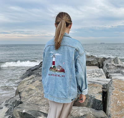 Vintage Jacket  Montauk Ny Beach Coastal Nautical Lighthouse Denim Coat  Lee 80's 90's Size L/xl - Yahoo Shopping