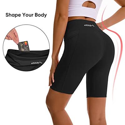 APEXUP Workout Shorts, 8 Biker Shorts Women High Waist, Spandex