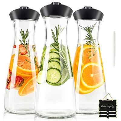 Glass Carafe Pitcher - HIHUOS 34oz Water Carafe Set for Mimosa Bar - Juice  Containers with Airtight Lids