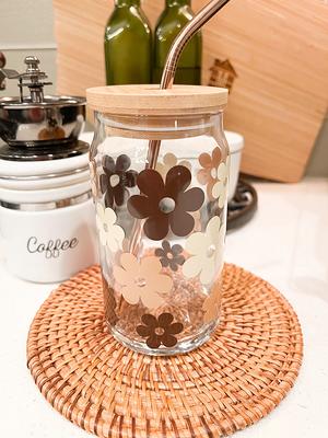 Wildflower Iced Coffee Cup with Lid & Straw, 16oz Tumbler, Cute Boho Iced  Coffee Glass