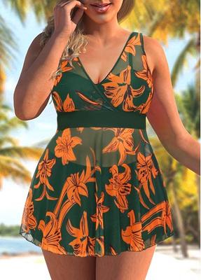 Modlily Plus Size Floral Print Olive Green Swimdress and Shorts - 3X -  Yahoo Shopping