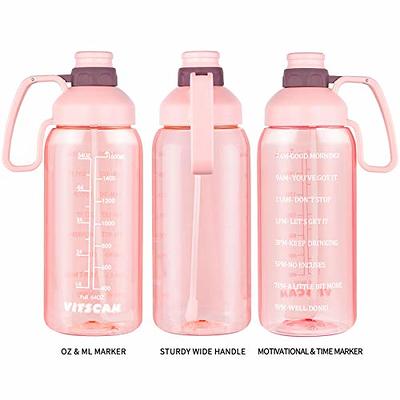 Half Gallon 64oz Pink Water Bottle Handle & Steel Cap