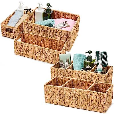 Set Of 2 Bathroom Baskets For Organizing, Decorative Water Hyacinth Small  Wicker Basket Organizer, Toilet Paper Storage Baskets With Wooden Handles  And Natural Fiber Liner