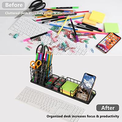 Desk Organizers and Accessories, Office Supplies Desk Organizer with Pen  Holder, DIY Desktop Organiezr with Phone Holder, Sticky Note Tray,  Paperclip Storage and Office Caddy for Office Home School