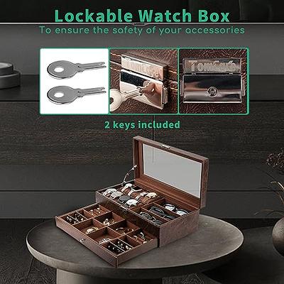 ikkle Watch Box Organizer for Men, 6 Slot Luxury Watch Display Case Wood  Jewelry Organizer with Drawer Watch Holder with Real Glass Top Watch  Storage