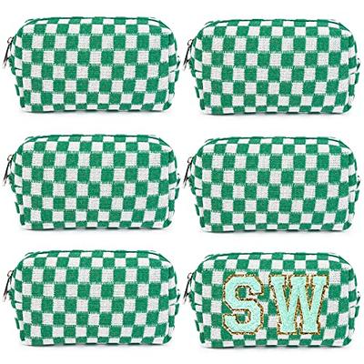 SOIDRAM 6 Pcs Checkered Makeup Bag Preppy Cosmetic Bag Bulk Pink