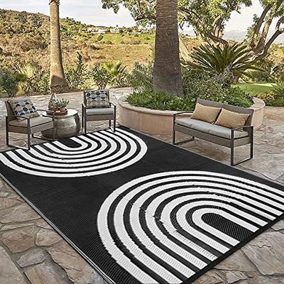  Outdoor Rug Carpet Waterproof 6x9ft Patio Rug Mat Indoor Outdoor  Area Rug for RV Camping Picnic Reversible Lightweight Plastic Straw Outside  Rug for Patio Decor Decoration Boho Rug Black Brown 