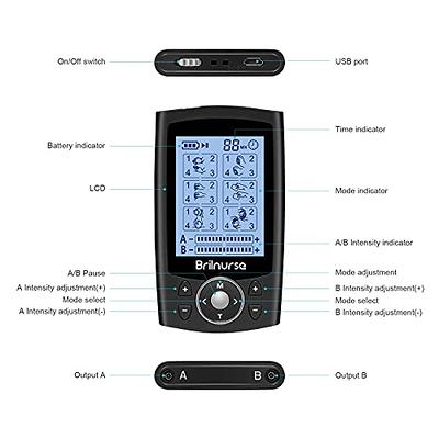 Brilnurse Dual Channel TENS EMS Unit 24 Modes 30 Level Intensity