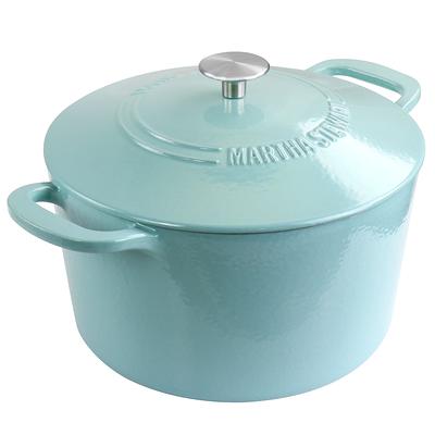 Martha Stewart Teal Blue Enameled Cast Iron 6 Qt. Round Dutch Oven