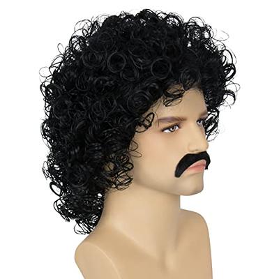 Miss U Hair Jerry Curl Wig Mens Wigs Short Black Curly Wig With Mustache 70s  Rocker Mullet Halloween Costume Wig - Yahoo Shopping