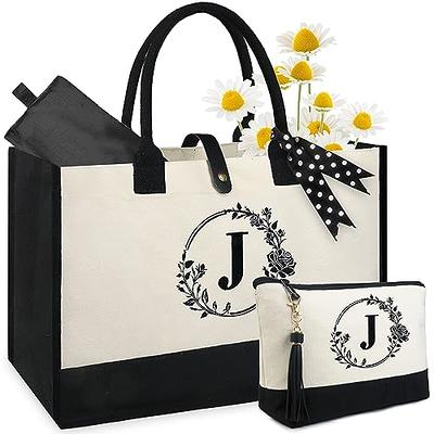 BeeGreen Personalized Tote Bag for Women w Cosmetic Bag, Initial