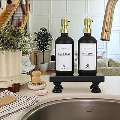 Glass Soap Dispenser for Kitchen Sink - Hand and Dish Soap Dispenser with  Stainless Steel Pump and Ceramic Tray, Bathroom Soap Dispenser with  Waterproof Labels (White Bottles; Gold Pumps)