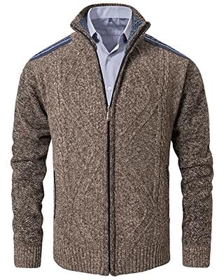 VtuAOL Men's Cardigan Sweaters Casual Stand Collar Zip Thick