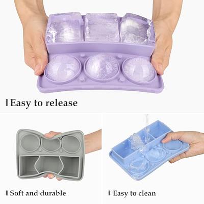 Ticent Ice Cube Trays (Set of 2) - Silicone Sphere Whiskey Ice Ball Maker  with Lids & Large Square Ice Cube Molds for Cocktails & Bourbon - Reusable  & BPA Free 