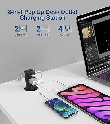 Automatic Pop up Outlet for Countertop with 15W Wireless Charger, 4 Hole  Hidden Recessed Pop Up Socket,PD 20W USB C,2 TR AC Plug,2 USB A Desk