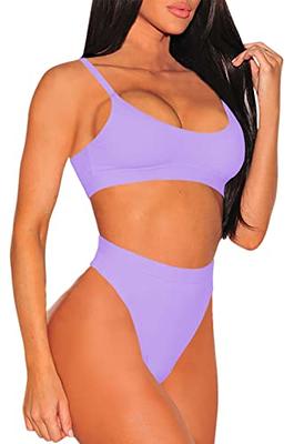 Pink Queen Women's 2 Piece High Waist Bikini Set Scoop Neck Push Up Swimsuit  High Leg Sporty Bathing Suit Purple XL - Yahoo Shopping