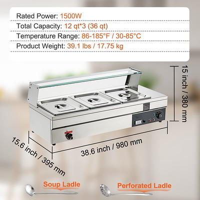 BENTISM Commercial Electric Food Warmer Countertop Buffet 3*8 Qt Pan Bain  Marie