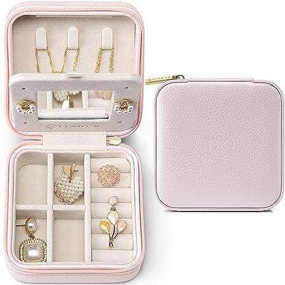 Fixwal Travel Plush Velvet Jewelry Box with Mirror Mini Jewelry Case for  Women Girls Small Portable Organizer Boxes for Rings Earrings Necklaces