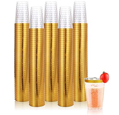 I00000 100PCS Gold Plastic Cups,10 oz Clear Plastic Cups with Gold