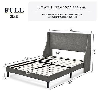 Allewie Full Size Platform Bed Frame with Fabric Upholstered Headboard,  Dark Grey 