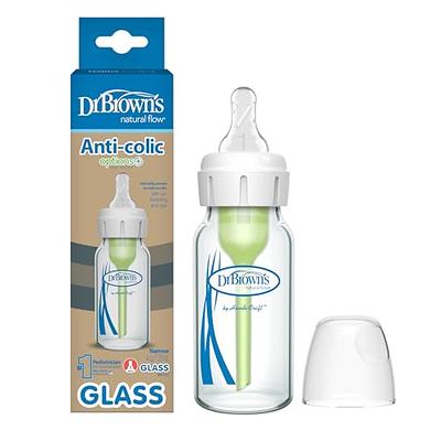 Baby Bottle Glass Wide Neck, Closer to Breastfeeding, Slow Flow Nipple,  Anti-Colic, 4 Ounce, 2 Count (Blue)