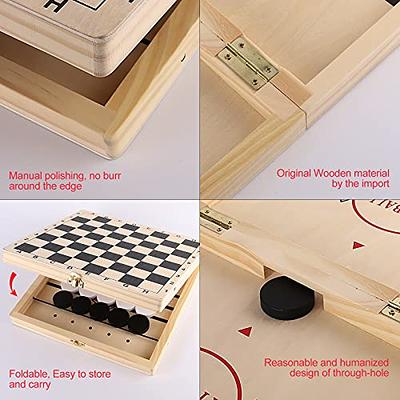 Juegoal 4-in-1 Wooden Fast Sling Puck Set for Kids and Adults, Chess,  Checkers, Tic Tac Toe Games, Travel Portable Folding Tabletop Chess Board  Game