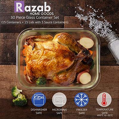 Razab HomeGoods Extra Large Glass Food Storage Containers with Airtight Lid  6 Pc [3 containers with lids] Microwave/Oven/Freezer & Dishwasher