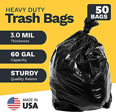 55 Gallon Trash Bags, (Value Pack 50 Count w/Ties) Extra Large