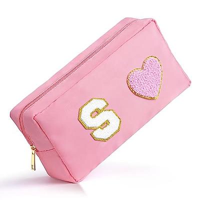 Initial Letter Patch Makeup Bag, Preppy Portable Chenille Letter