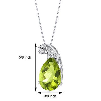 3.01 ct Pear Shape Green Peridot and Diamond Pendant in 14K White