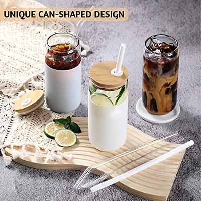 20 OZ Glass Cups with Bamboo Lids and Straws - Beer Can Shaped