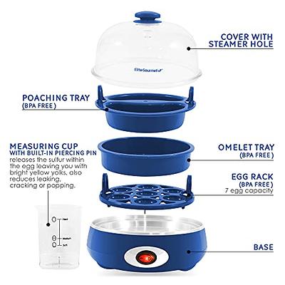Electric Egg Cooker Poacher 7-Capacity BPA-Free Hard-Boiled Egg Maker w/ Auto-Off Measuring Cup for Hard Boiled Steamed Vegetables Seafood Dumplings