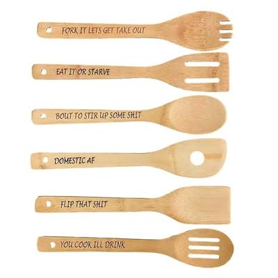 5pcs, Bamboo Ladles, Wooden Spoons Utensils, Bamboo Cooking Utensils Carve  Burned Wooden Spoon, Slotted Spatulas, Funny Kitchen Gadgets Non-stick Cook