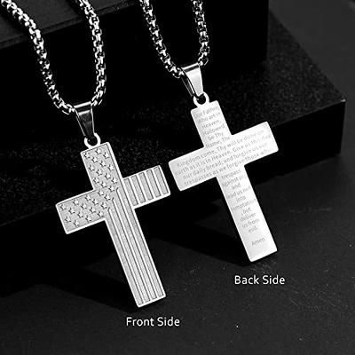  REVEMCN Black Silver Stainless Steel Dog Tag Cross Necklace for  Men Boys Featuring Lord's Prayer Bible Verse Cross Pendant with 20-24 Inch  Rope Chain, Inspirational Jewelry Gift for Boys and Men (