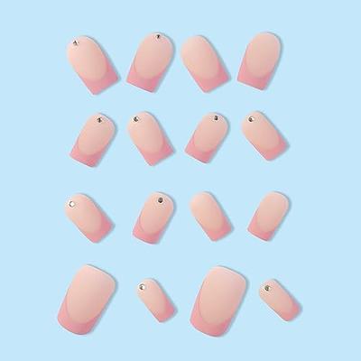 Aurora Pink Diamond False Nail Short Square Press on Nails for Nails Art  24pcs