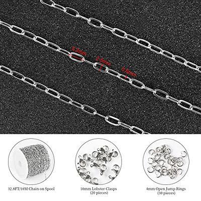 KYUNHOO 32.8 Feet 304 Stainless Steel Chain Bulk Silver Paperclip Chains  for Jewelry Making Soldered Flat Oval Chains Link on Spool Paper Clip Chain  Roll with Lobster Clasps and Jump Rings - Yahoo Shopping