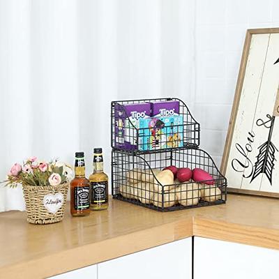 X-cosrack Stackable Wire Baskets for Pantry Storage and Organization,Food  Packet Organizer with Removable Dividers,Multifunctional Pantry Baskets for